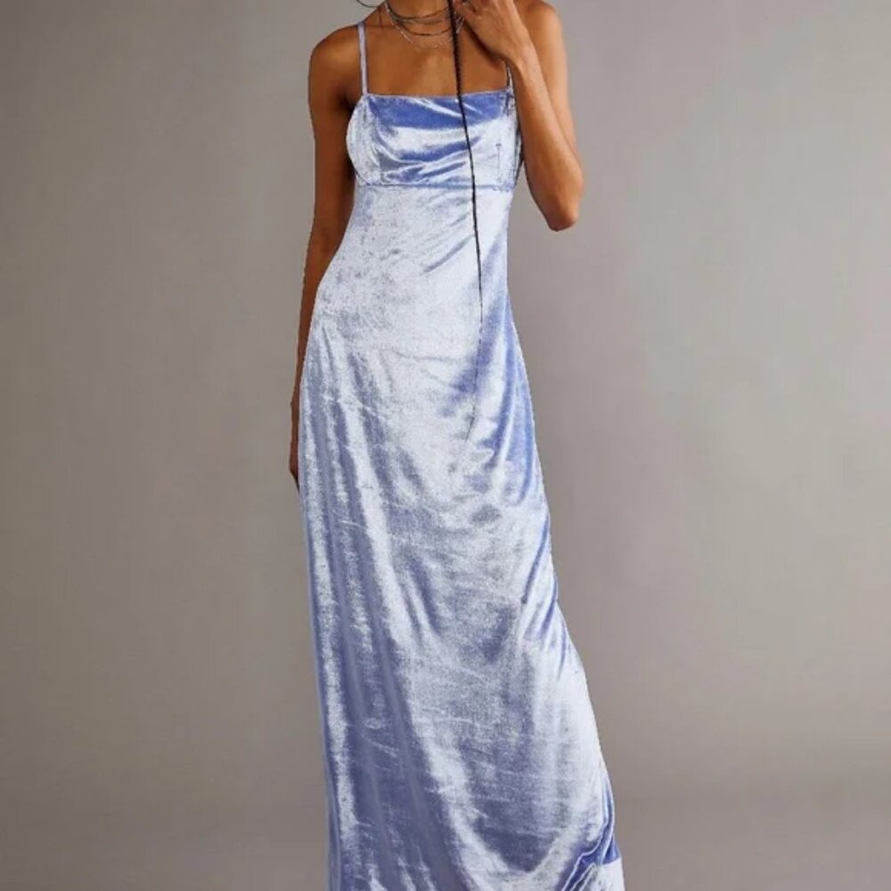FREE PEOPLE‎ Dress Womens 12 Blue Velvet Karlie Cowl Maxi Open Back OB1400522